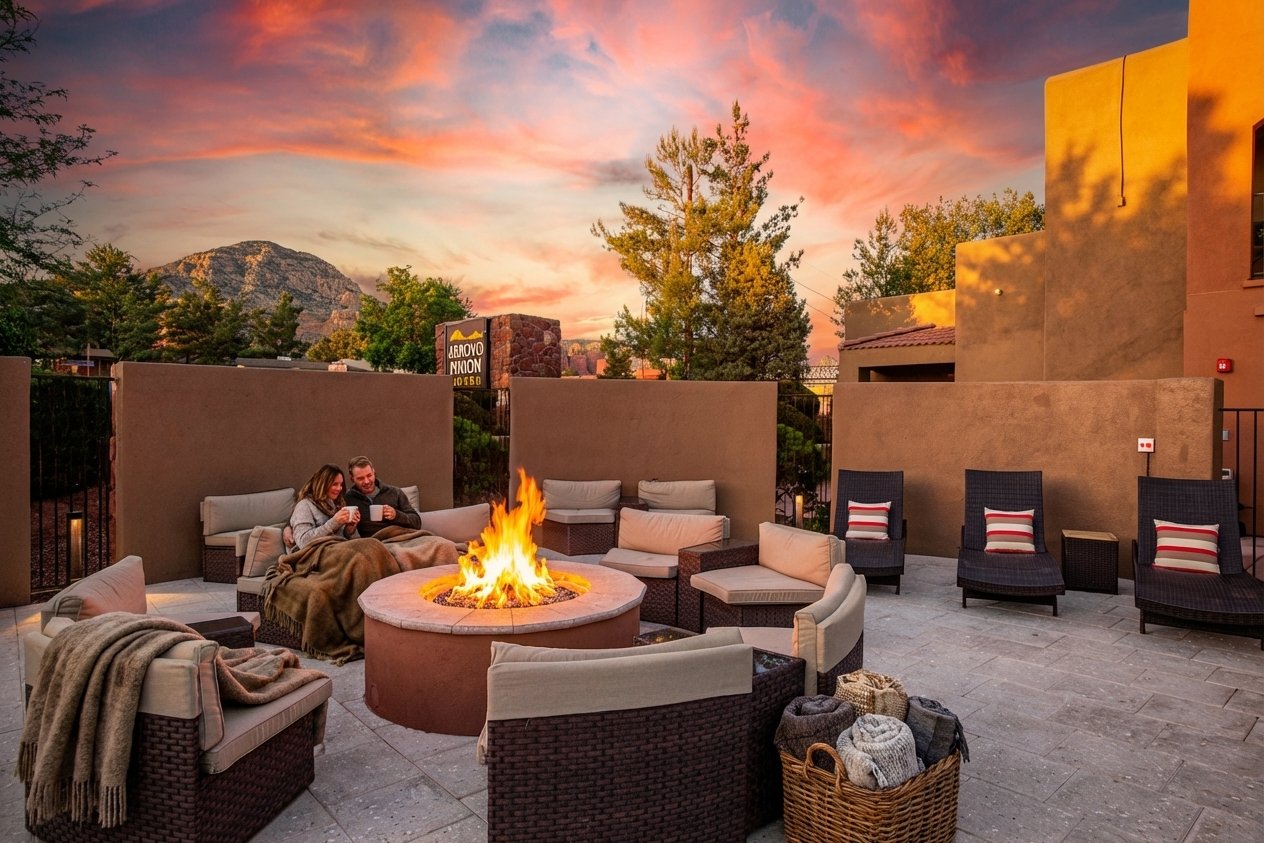 Guests at the fire pit in the evening