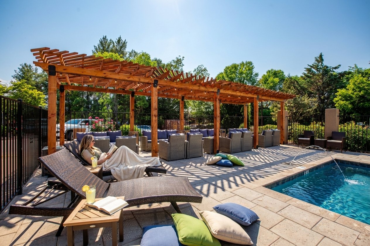 Heated pool with red rock views