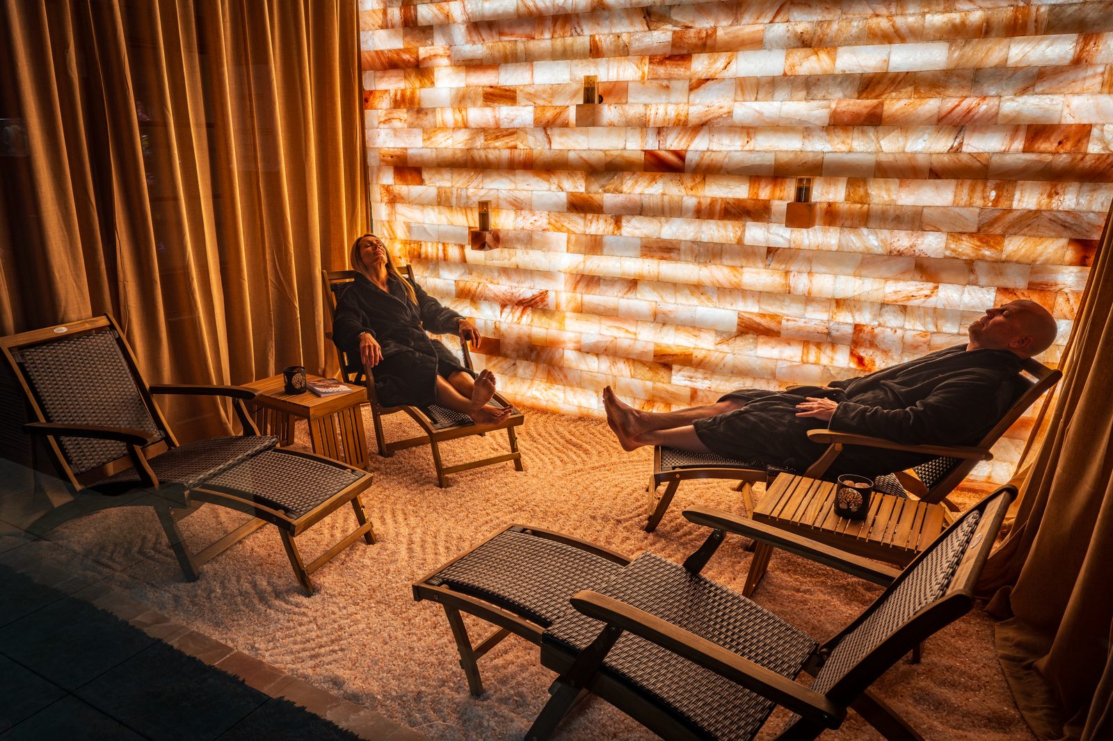 Couple relaxing in the Himalayan salt room