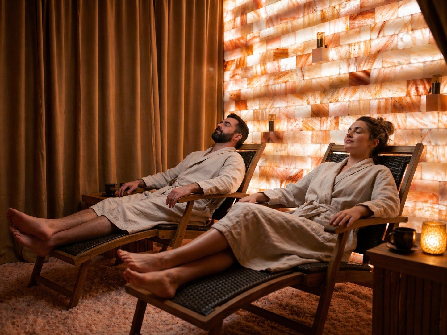 Guest relaxing in the Himalayan salt room